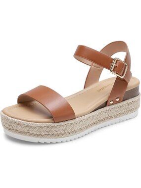 Women's Espadrille Platform Wedge Sandals Brown Ankle Strap Dressy Sandals